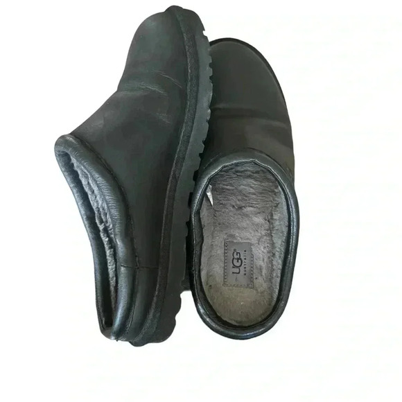 UGG Classic Clog Men Round Toe Leather Black Slipper Size 10 - Picture 3 of 10